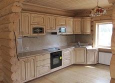 Пример кухни с мебельными фасадами в пленке ПВХ с патиной